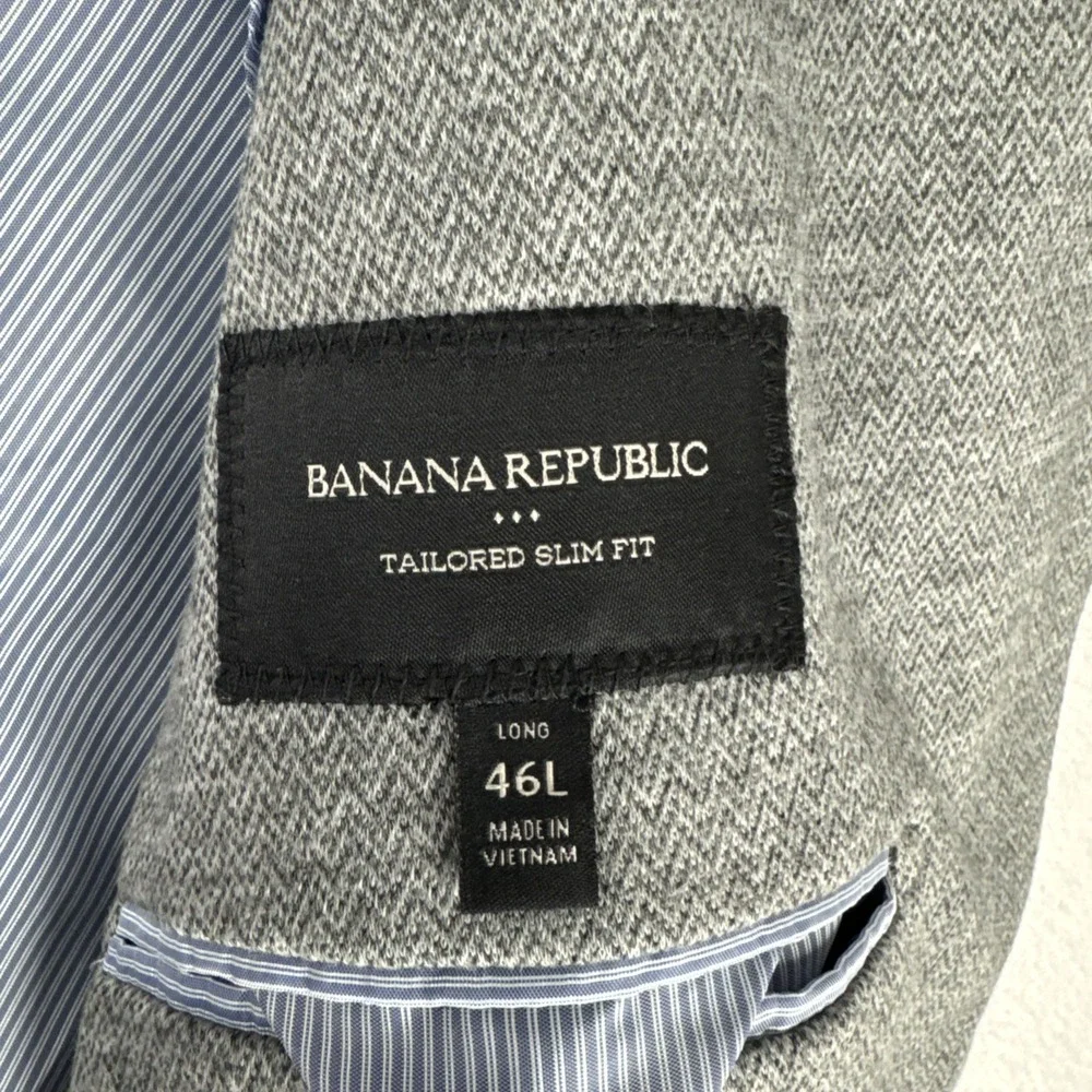 Banana Republic Mens Tailored Slim Fit Knit Blazer 46L Gray Preppy Office
